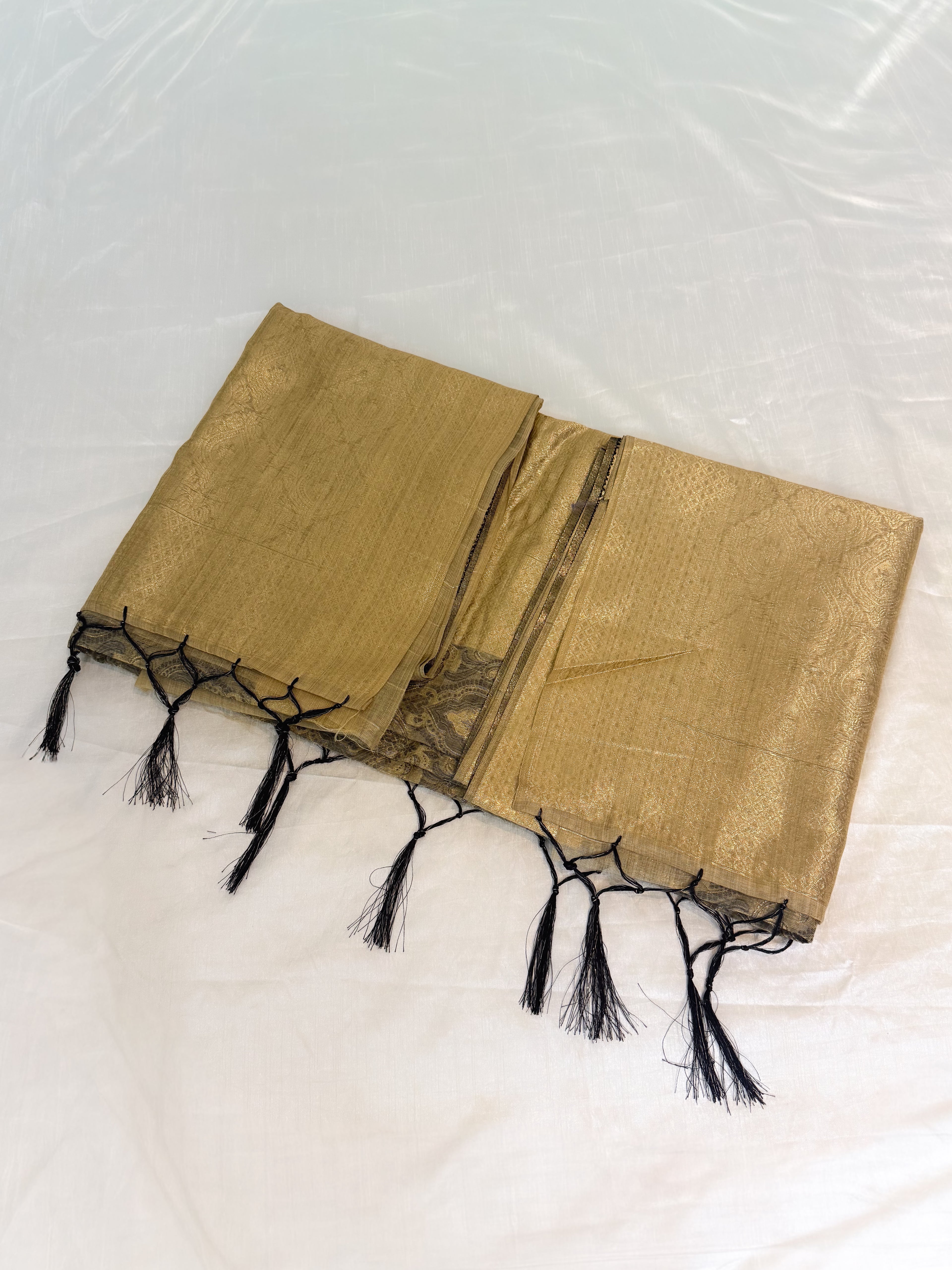 Black Cotton Banarsi Saree with zari border | Black & Gold