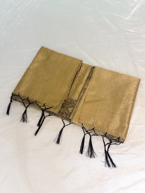 Black Cotton Banarsi Saree with zari border | Black & Gold