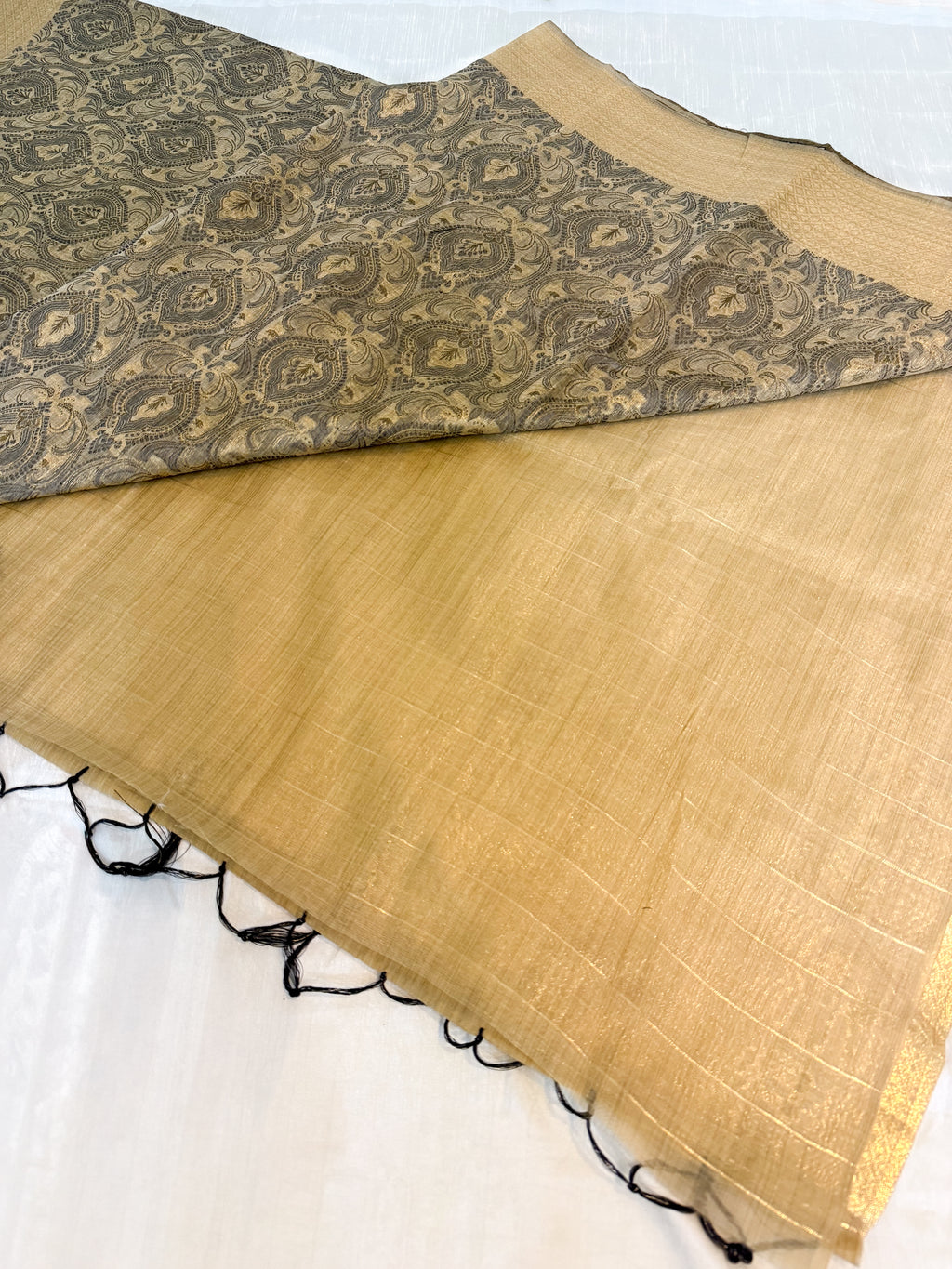 Black Cotton Banarsi Saree with zari border | Black & Gold