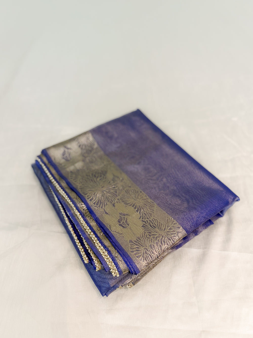 Blue Tissue Banarsi Saree with zari border | Blue