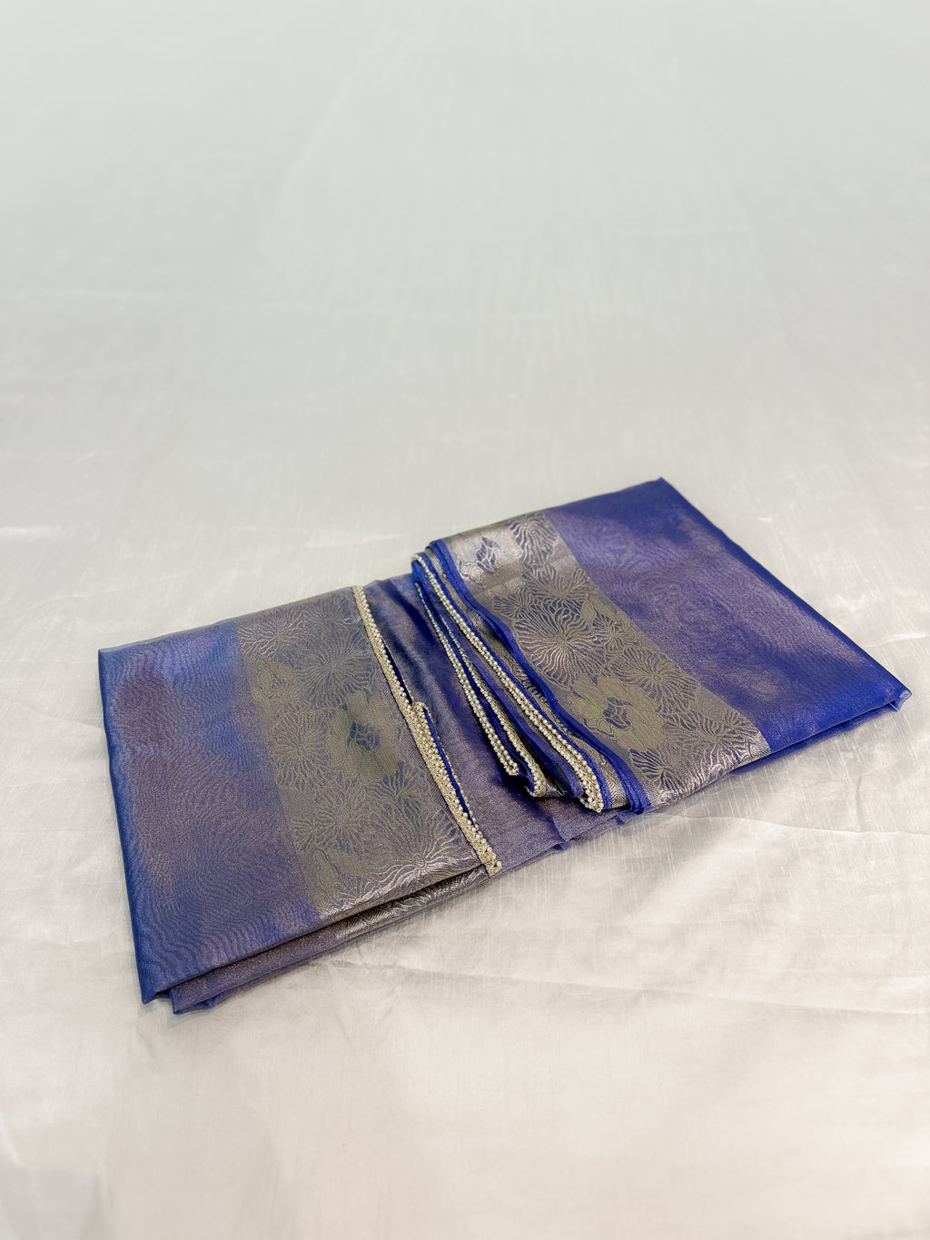 Blue Tissue Banarsi Saree with zari border | Blue