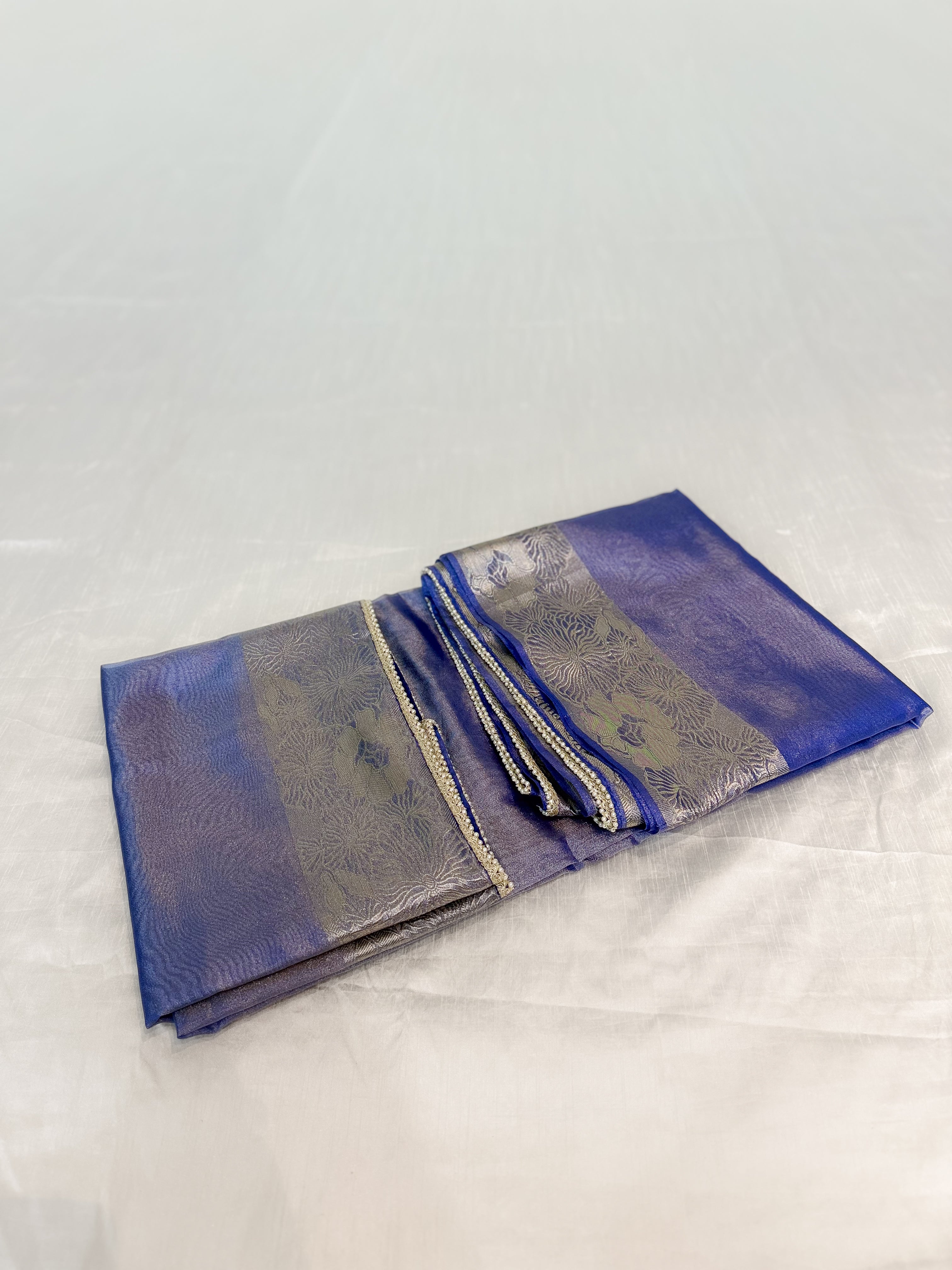 Blue Tissue Banarsi Saree with zari border | Blue