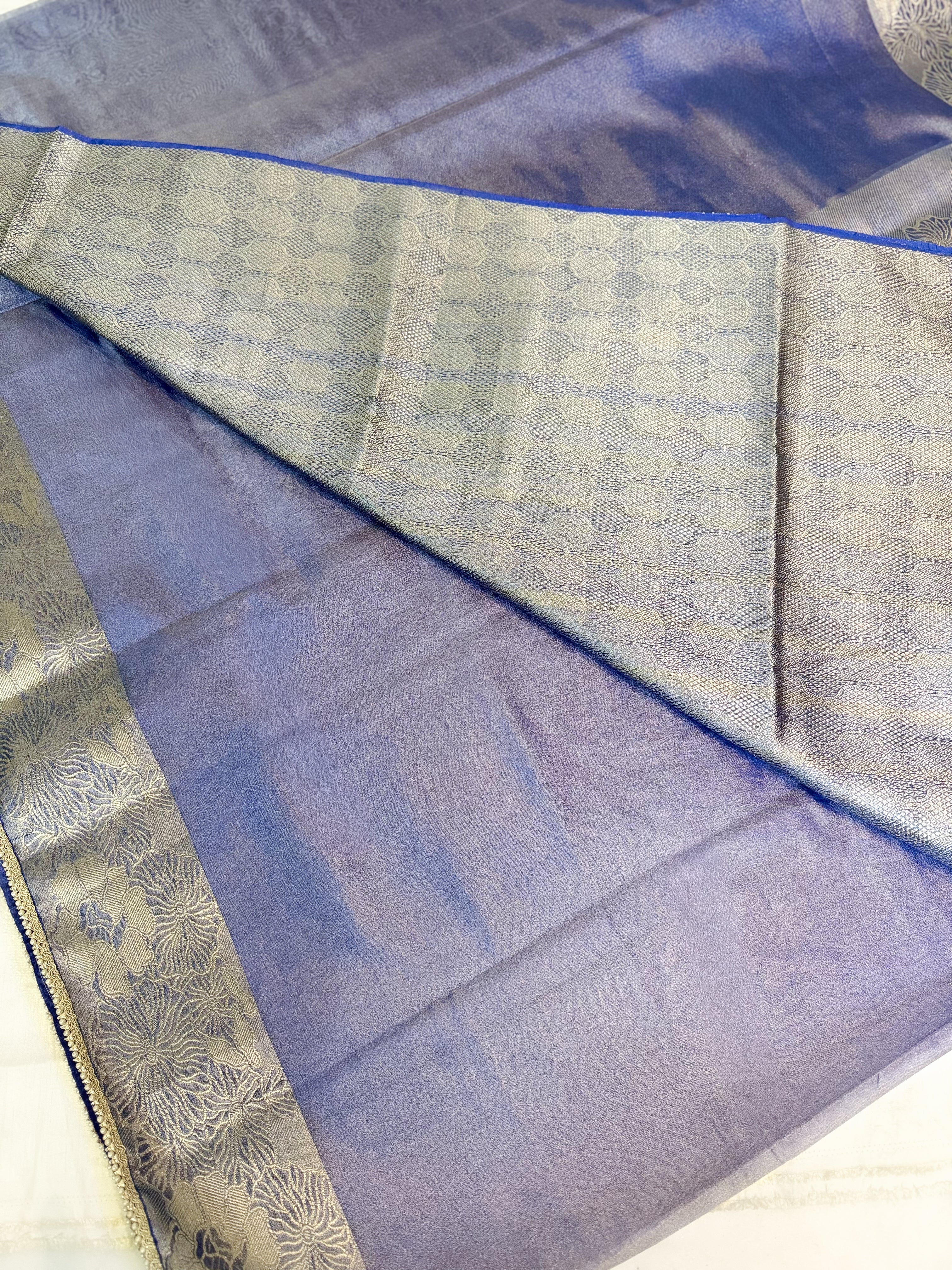 Blue Tissue Banarsi Saree with zari border | Blue