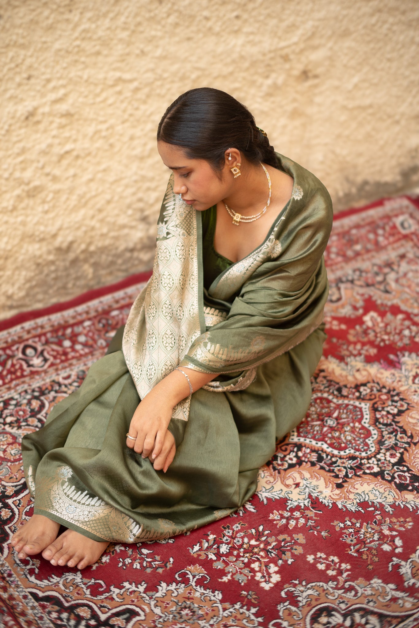 Pure Raw Mango Silk Handloom Banarsi Saree | Deep Forest Green