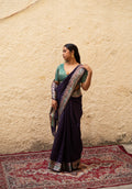 Pure Dupion Silk Banarsi Saree | Aubergine