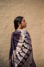 Pure Dupion Silk Banarsi Saree | Aubergine