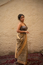 Black Cotton Banarsi Saree with zari border | Black & Gold
