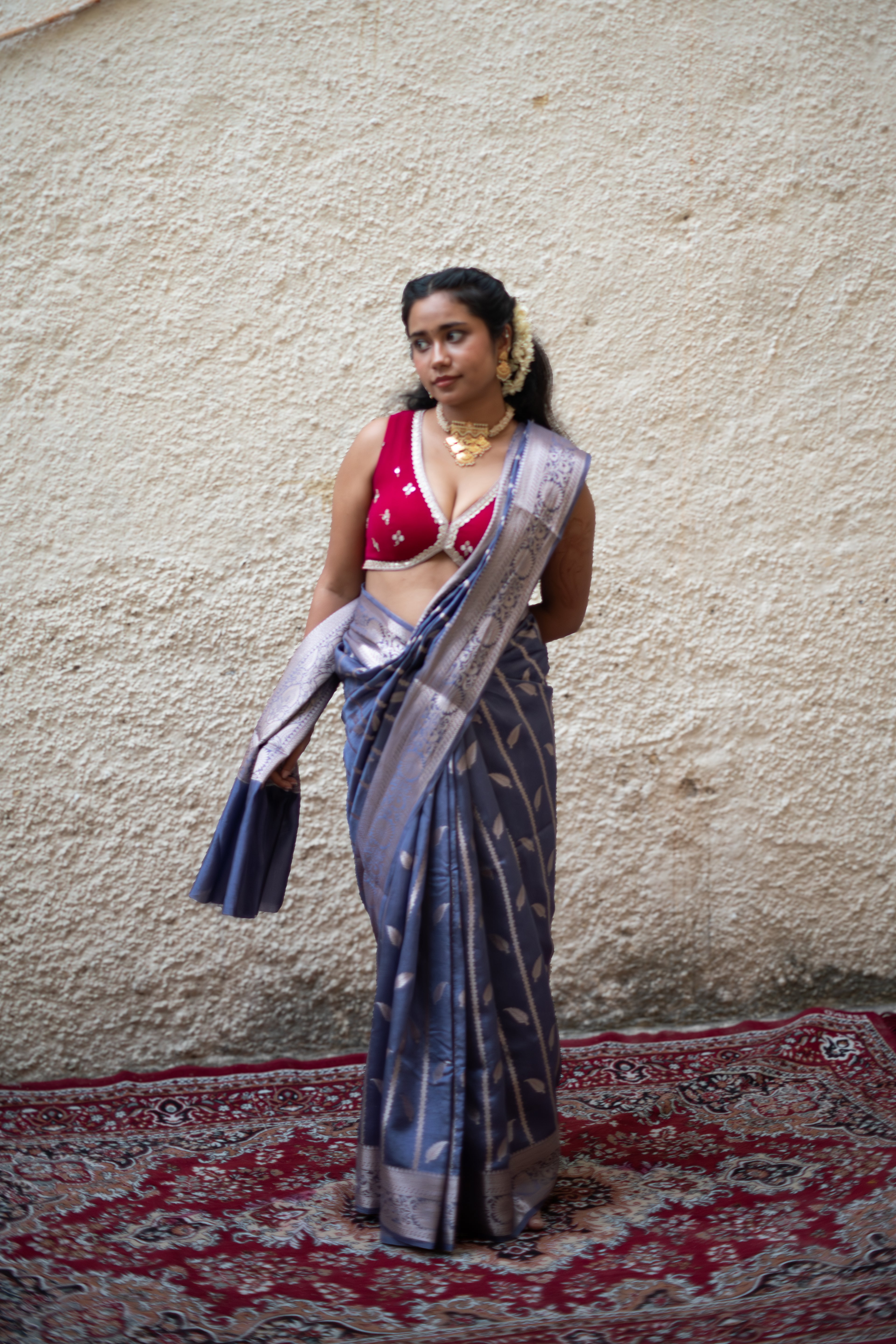 Pure Raw Mango Silk Handloom Banarsi Saree | Indepence Blue