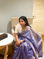 Blue Tissue Banarsi Saree with zari border | Blue