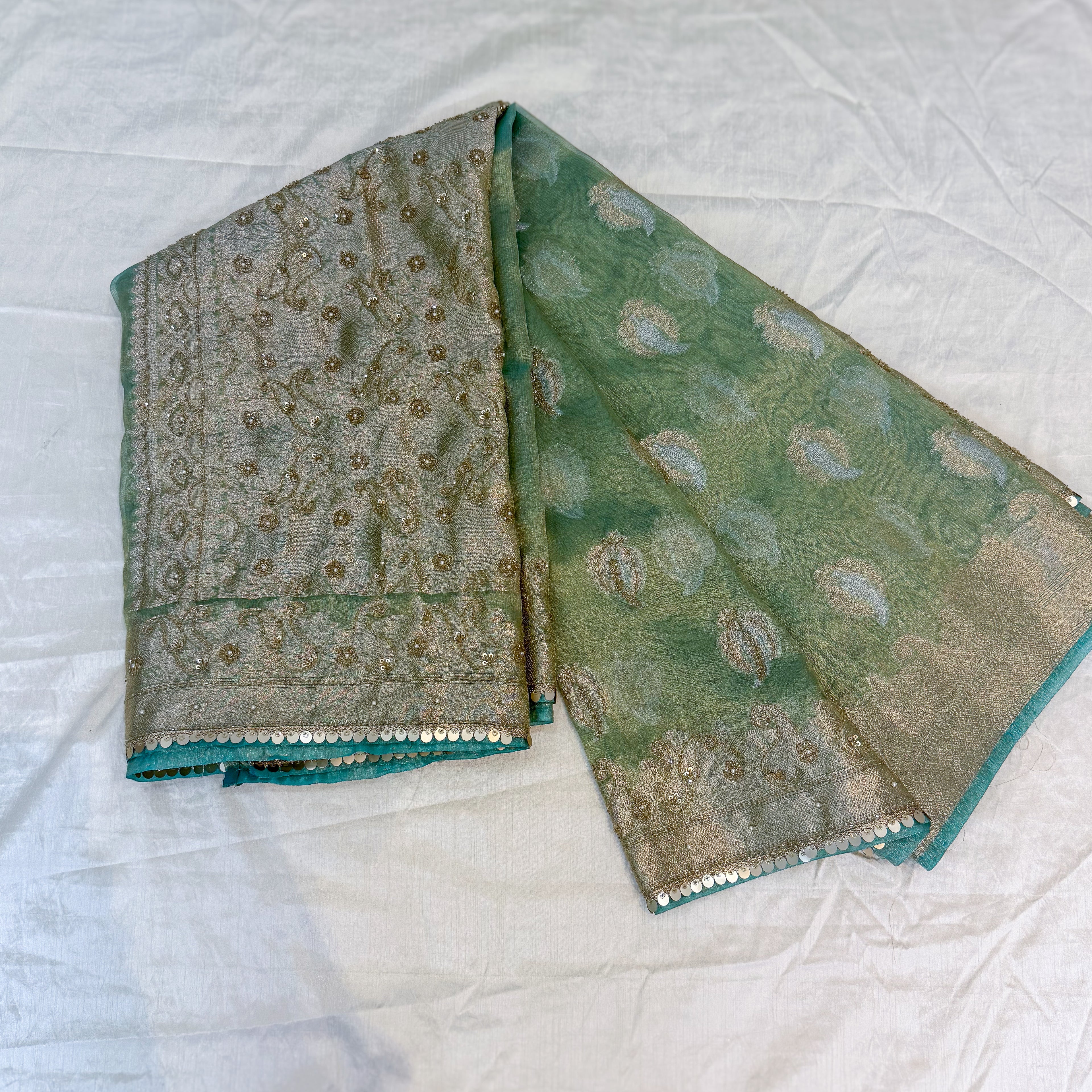 Pure Rupa Tissue Silk Banarsi Saree | Sea Green