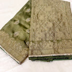 Pure Rupa Tissue Silk Banarsi Saree | Kale Green