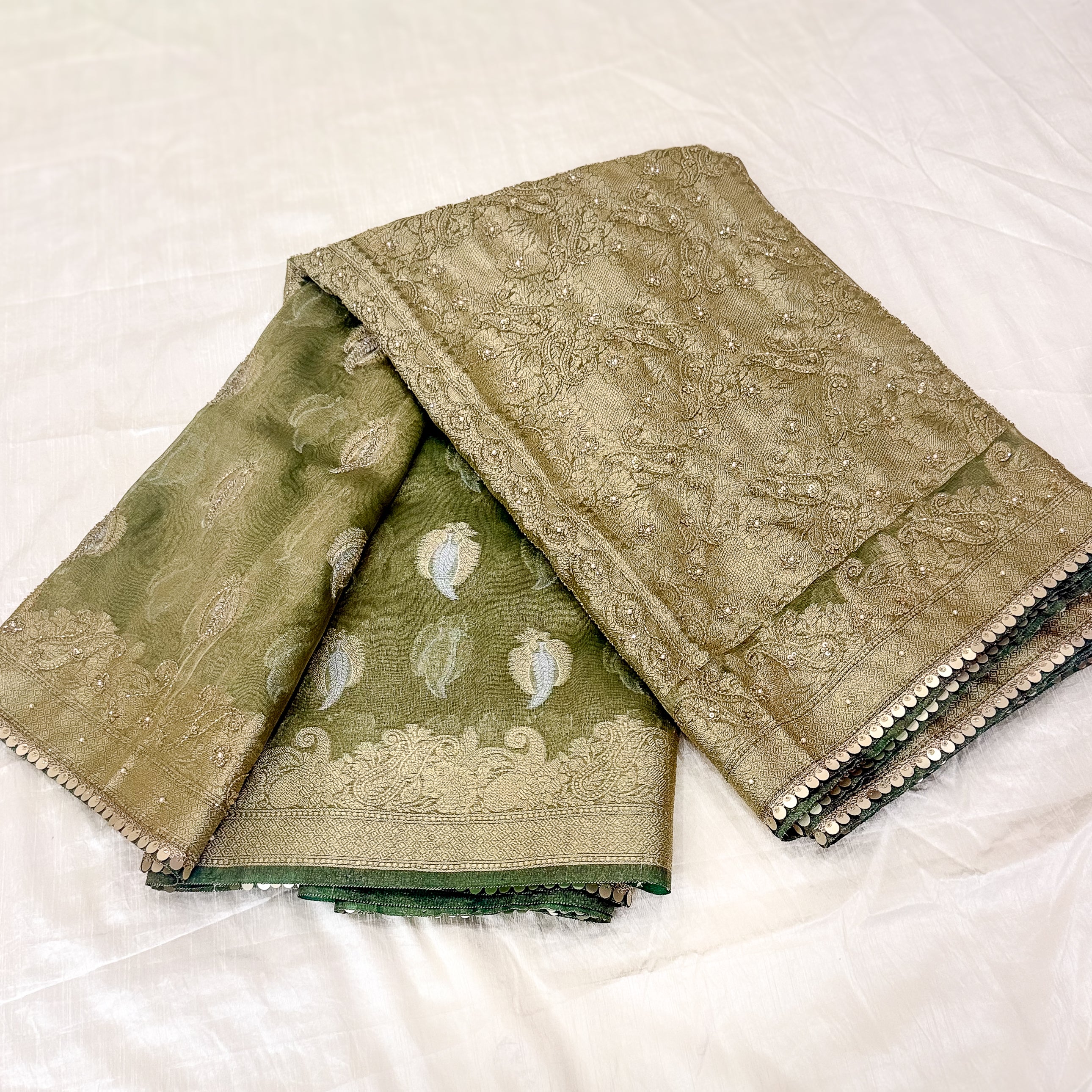 Pure Rupa Tissue Silk Banarsi Saree | Kale Green