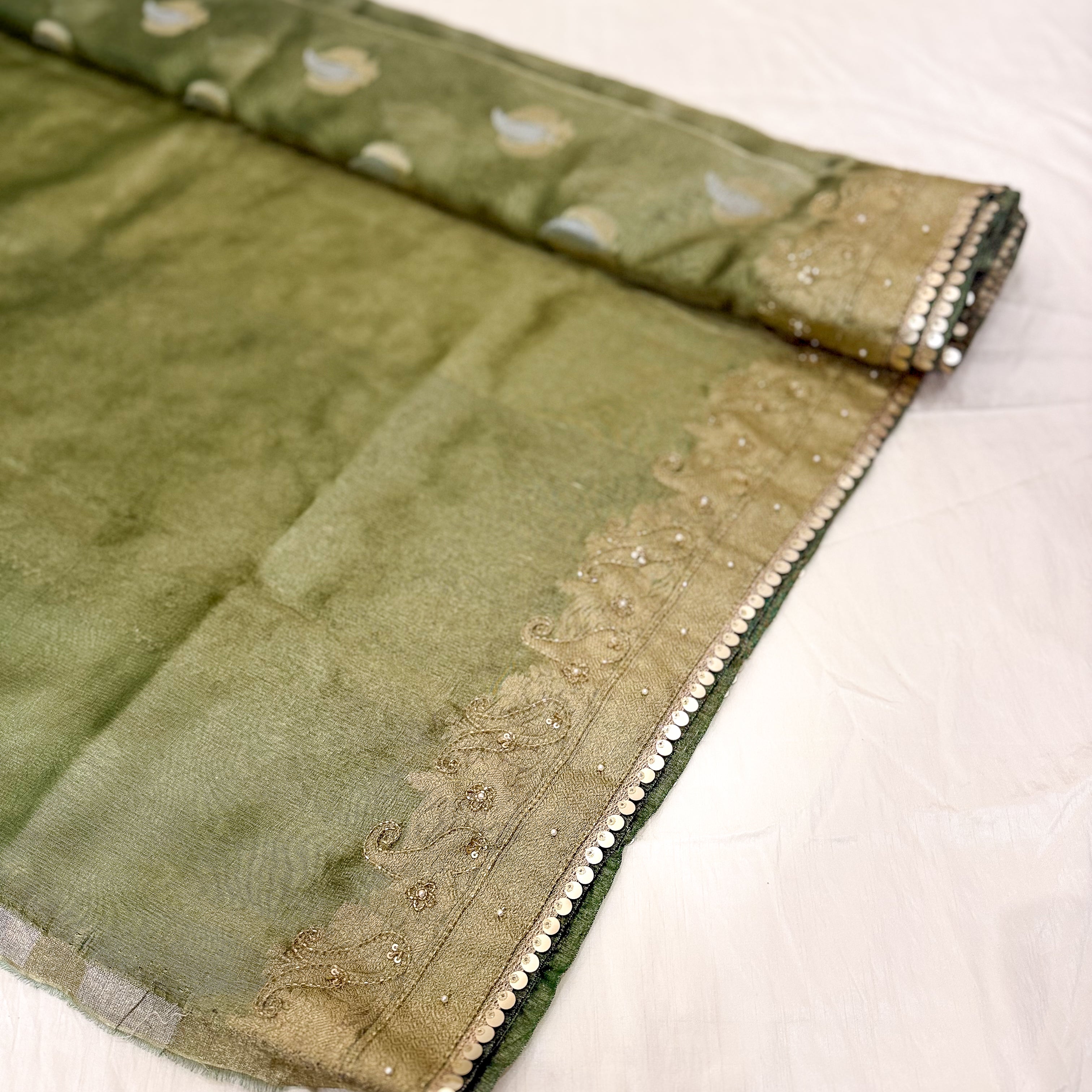 Pure Rupa Tissue Silk Banarsi Saree | Kale Green