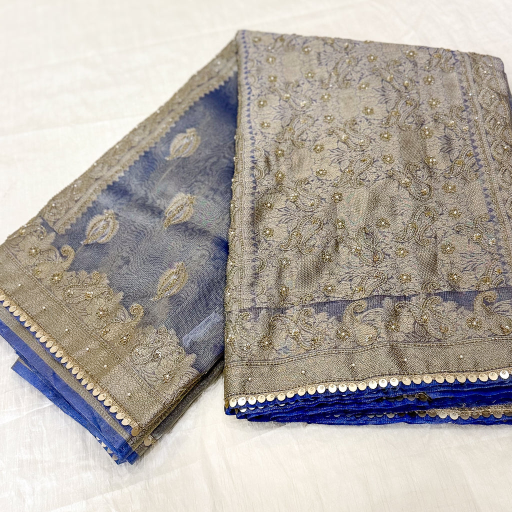 Pure Rupa Tissue Silk Banarsi Saree | Bright Cobalt