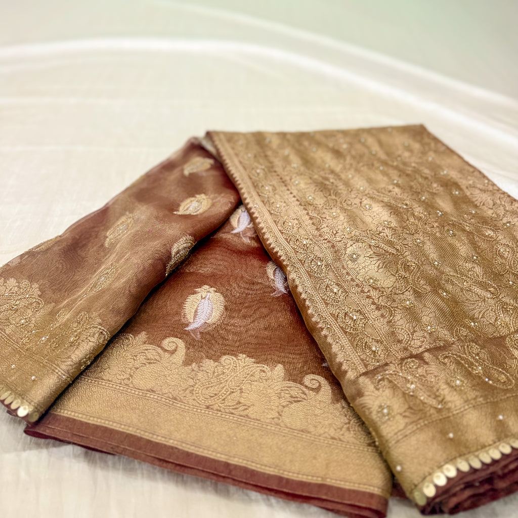 Pure Rupa Tissue Silk Banarsi Saree | Coffee Brown