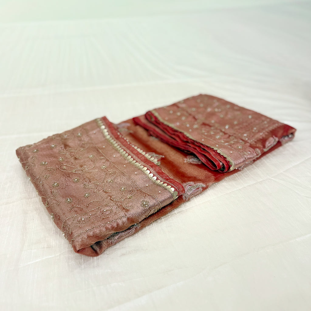 Pure Rupa Tissue Silk Banarsi Saree | Brick Red | Wedding Collection