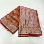 Pure Rupa Tissue Silk Banarsi Saree | Brick Red | Wedding Collection