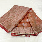 Pure Rupa Tissue Silk Banarsi Saree | Brick Red | Wedding Collection