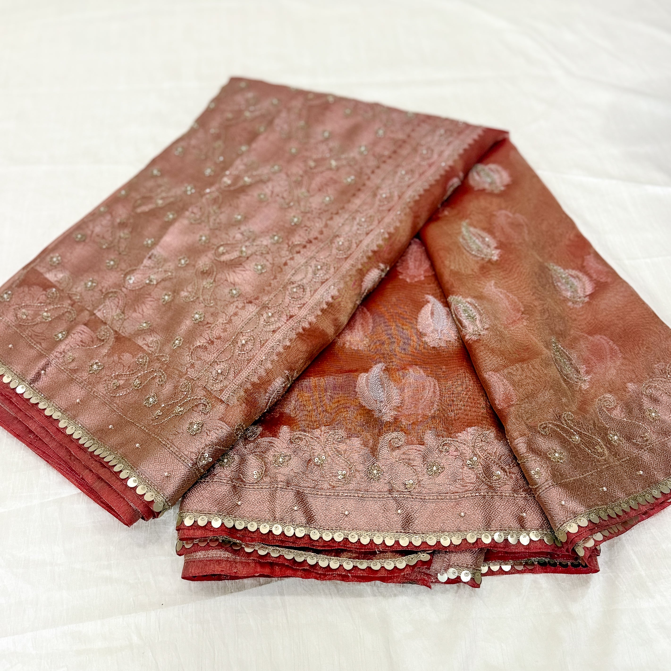 Pure Rupa Tissue Silk Banarsi Saree | Brick Red | Wedding Collection
