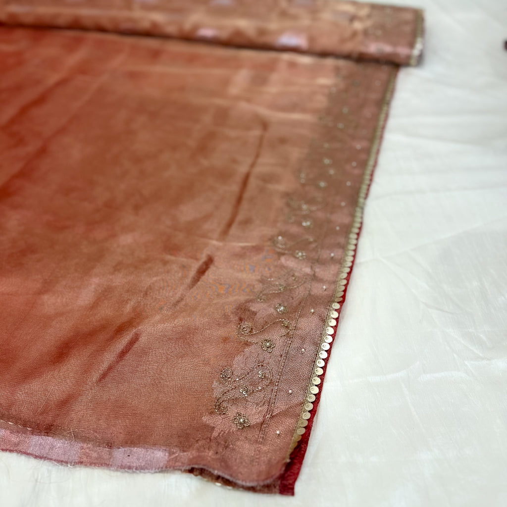 Pure Rupa Tissue Silk Banarsi Saree | Brick Red | Wedding Collection