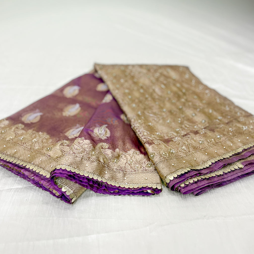 Pure Rupa Tissue Silk Banarsi Saree | Dark Purple | Wedding Collection
