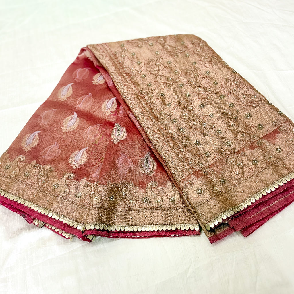 Pure Rupa Tissue Silk Banarsi Saree | Rubine Red | Wedding Collection