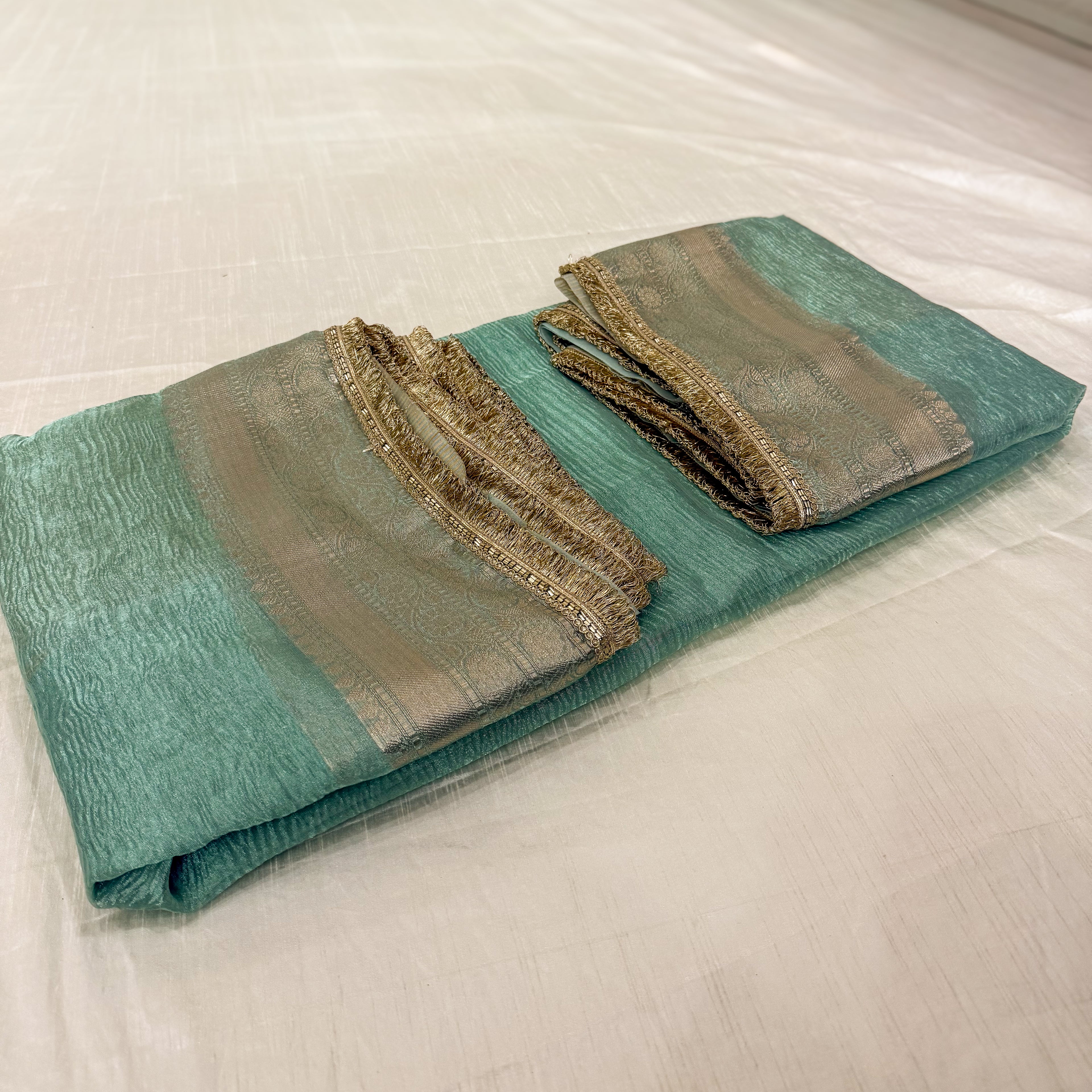 Mint Green Tissue Banarsi Saree with zari border | Mint Green