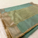 Mint Green Tissue Banarsi Saree with zari border | Mint Green