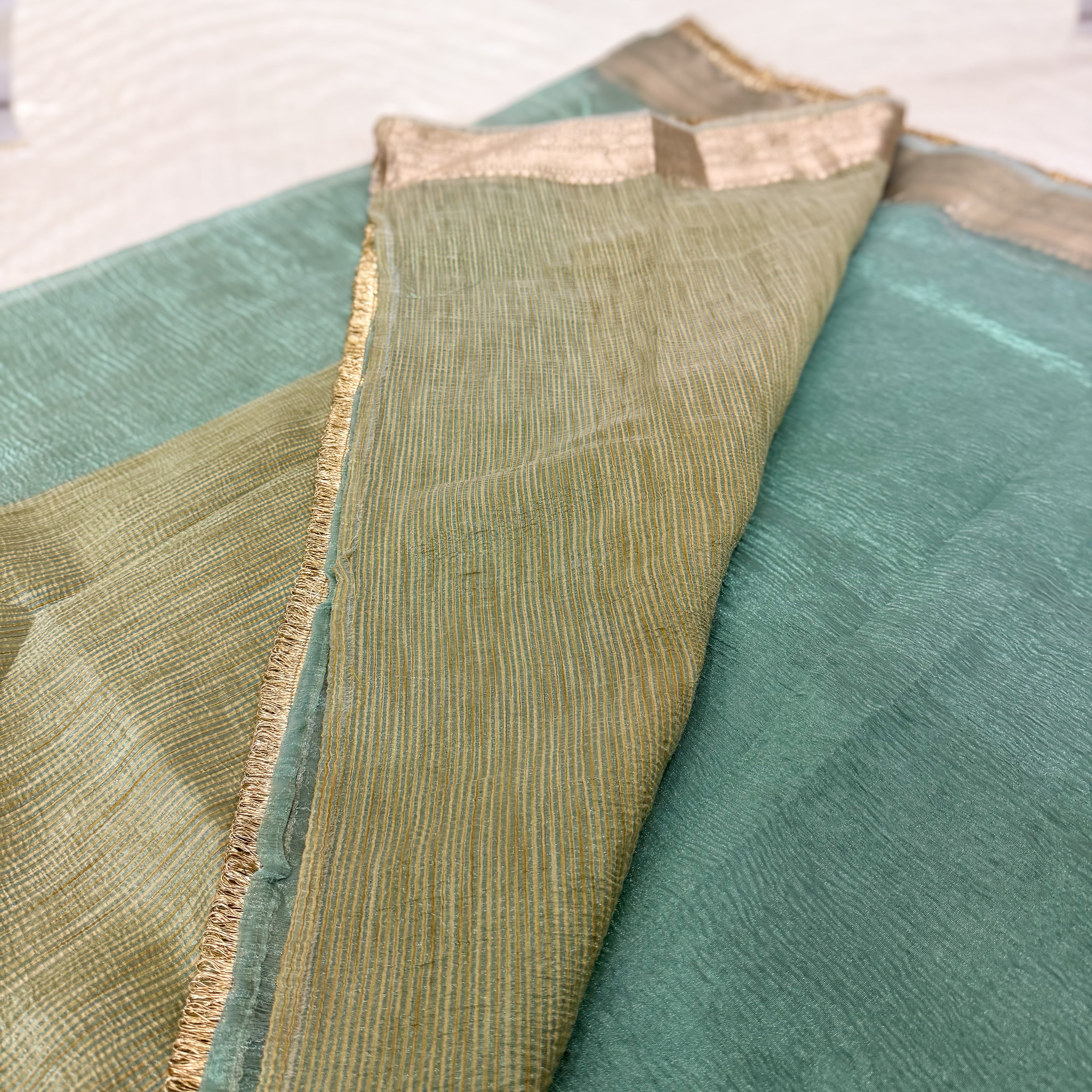 Mint Green Tissue Banarsi Saree with zari border | Mint Green