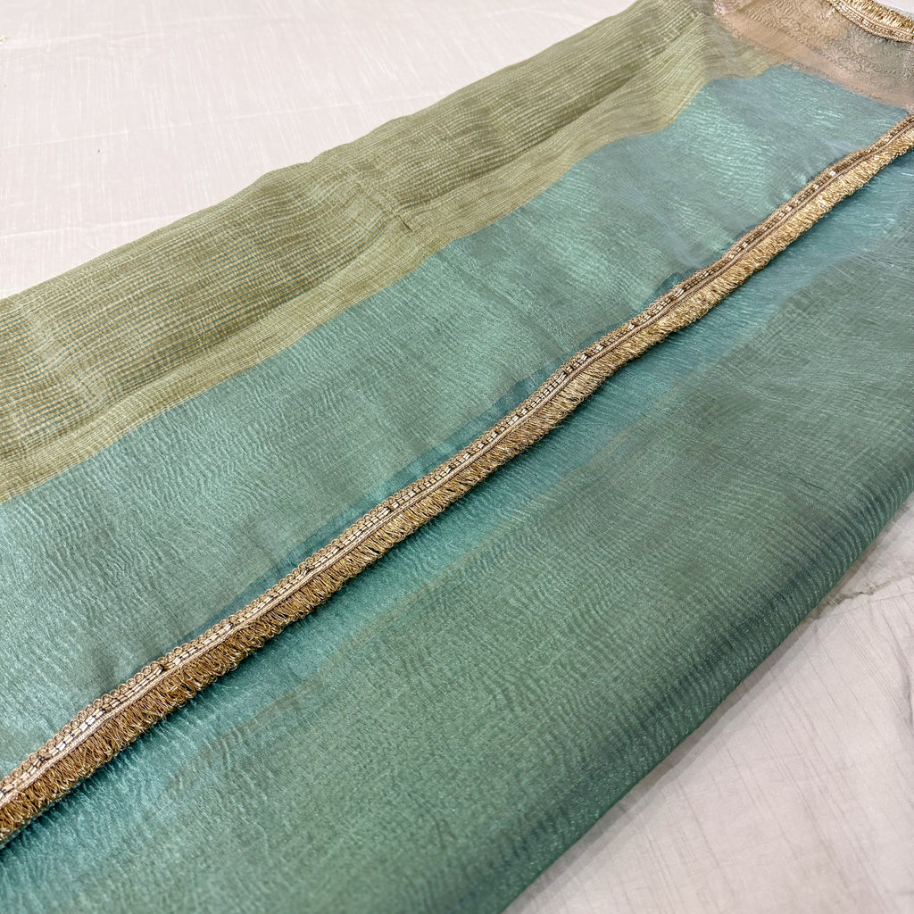 Mint Green Tissue Banarsi Saree with zari border | Mint Green
