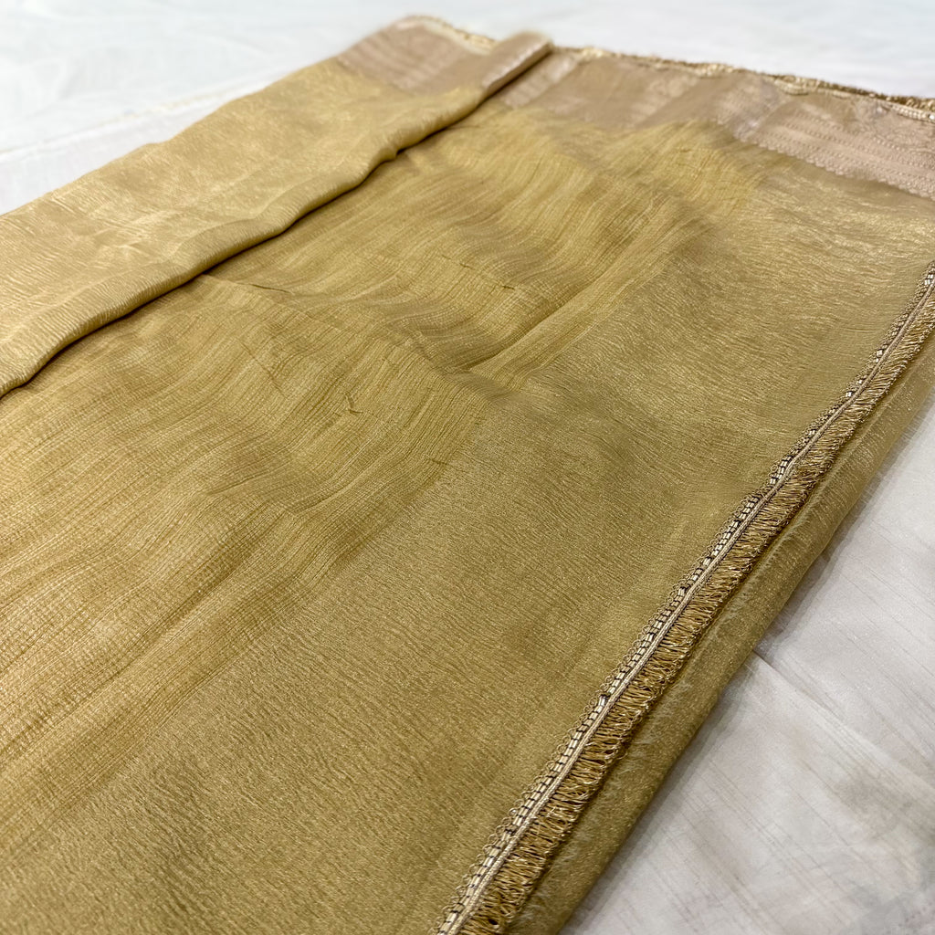 Gold Tissue Banarsi Saree with zari border | Water Gold