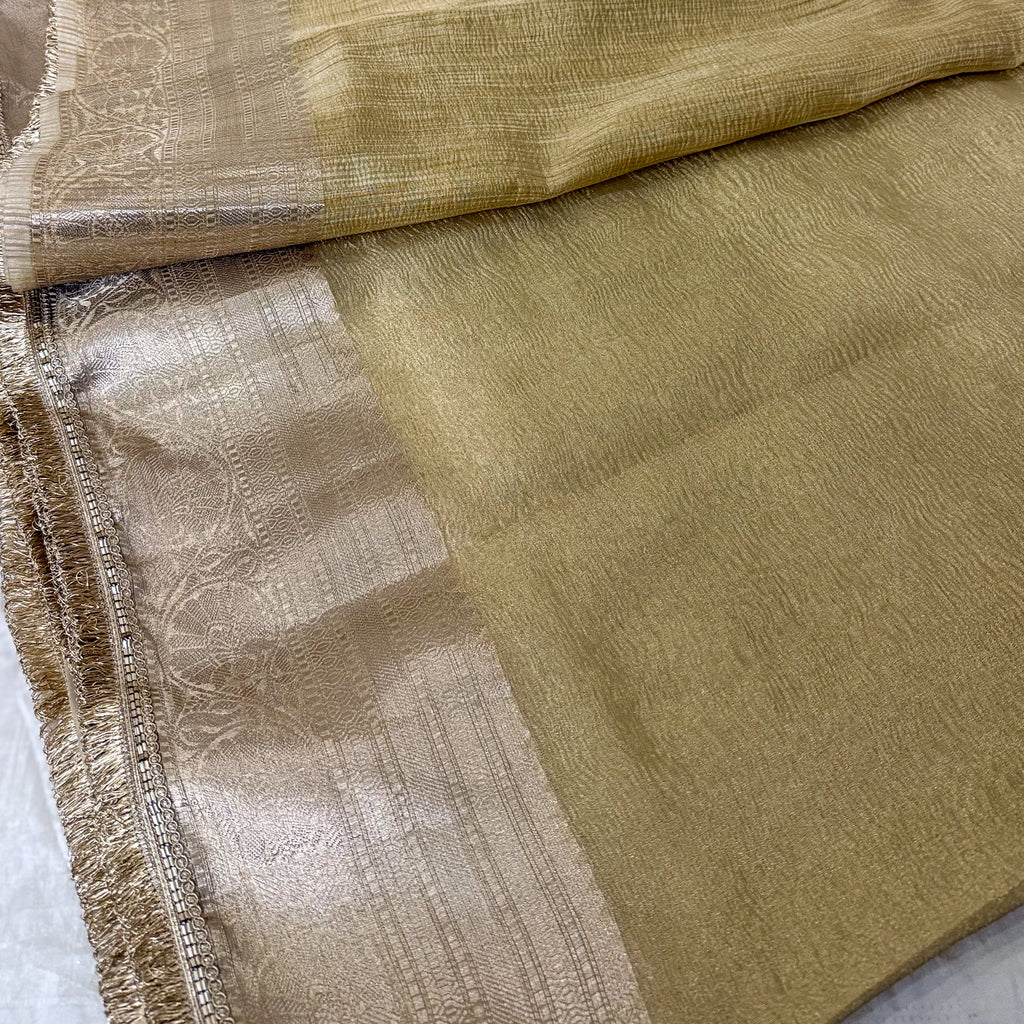 Gold Tissue Banarsi Saree with zari border | Water Gold