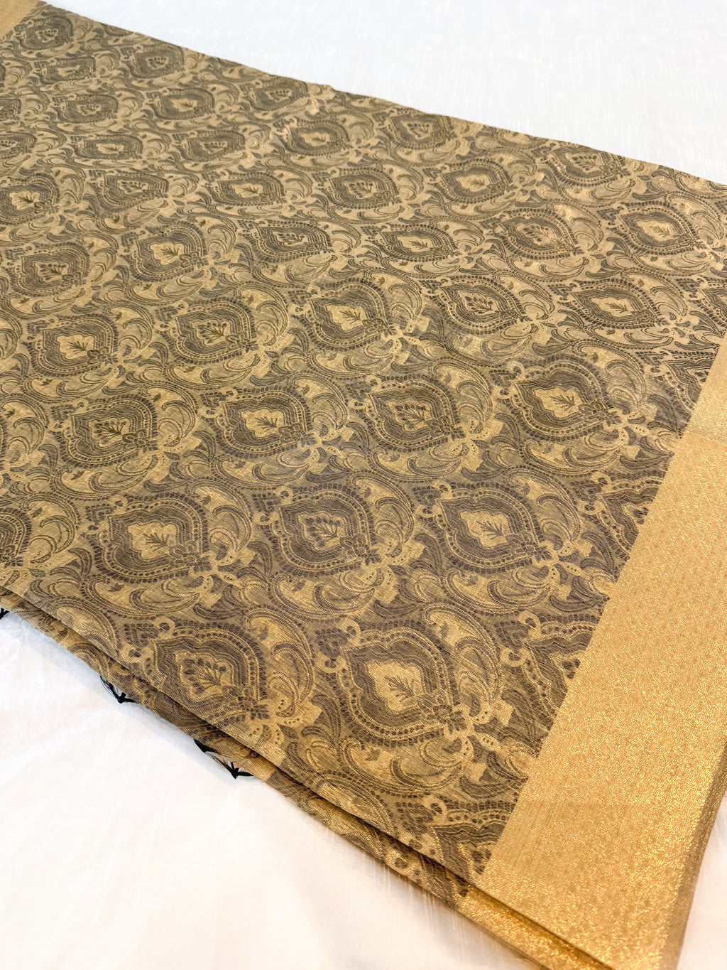 Black Cotton Banarsi Saree with zari border | Black & Gold