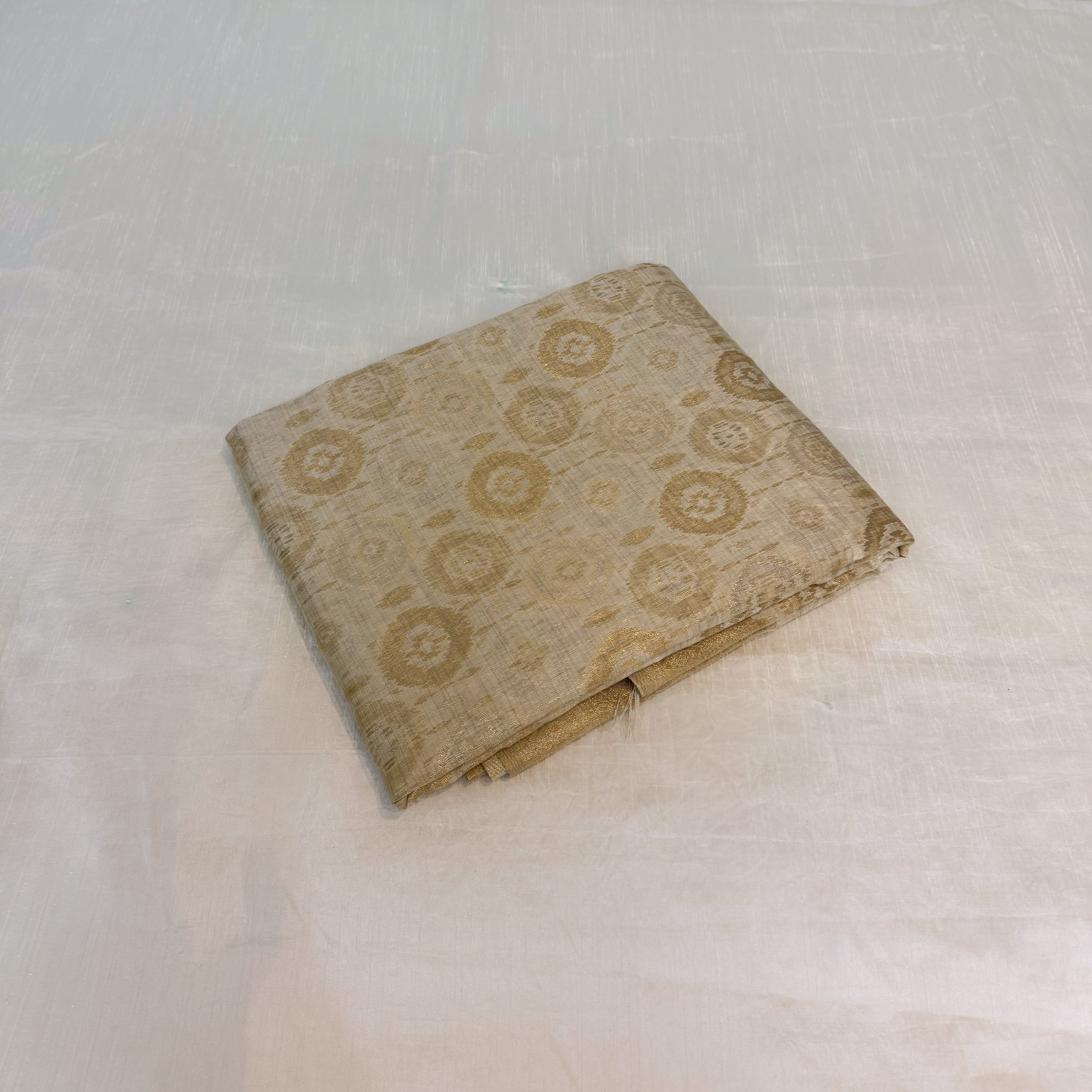 Beige Cotton Banarsi Saree with zari border | Beige