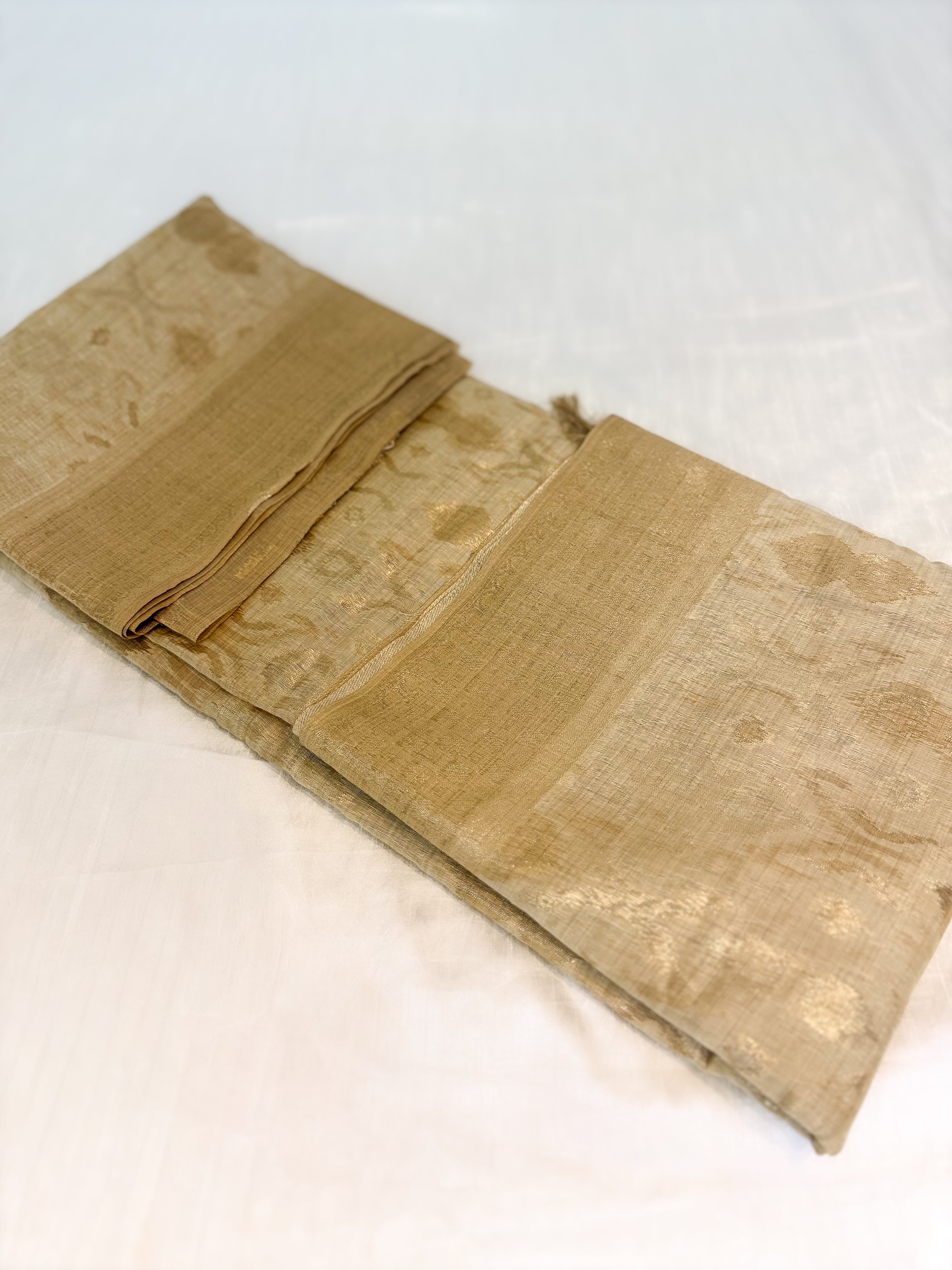Golden Cotton Banarsi Saree with zari border | Gold