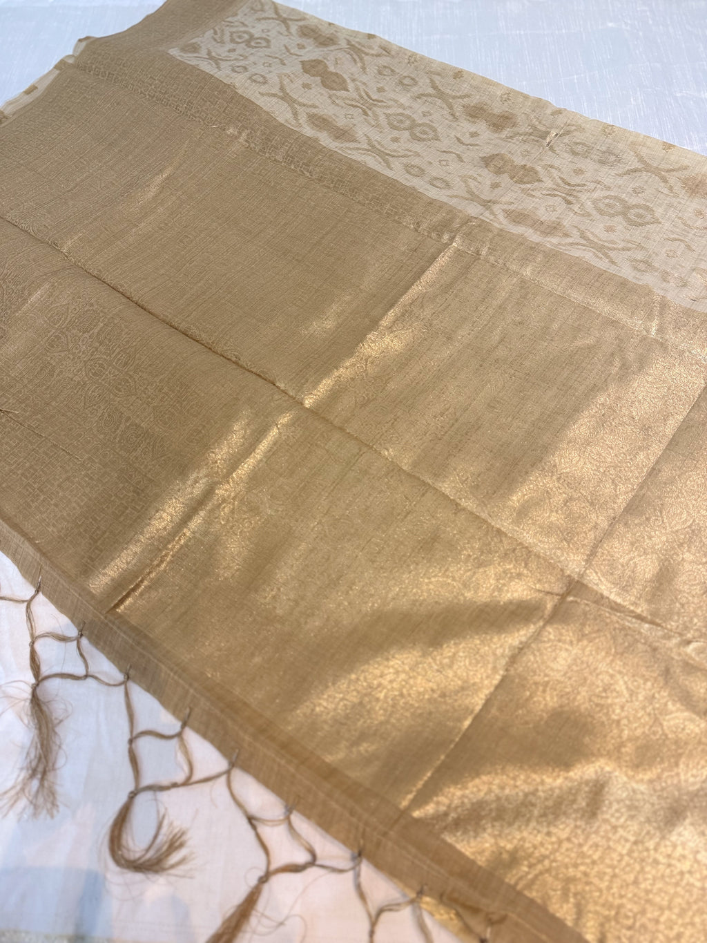 Golden Cotton Banarsi Saree with zari border | Gold