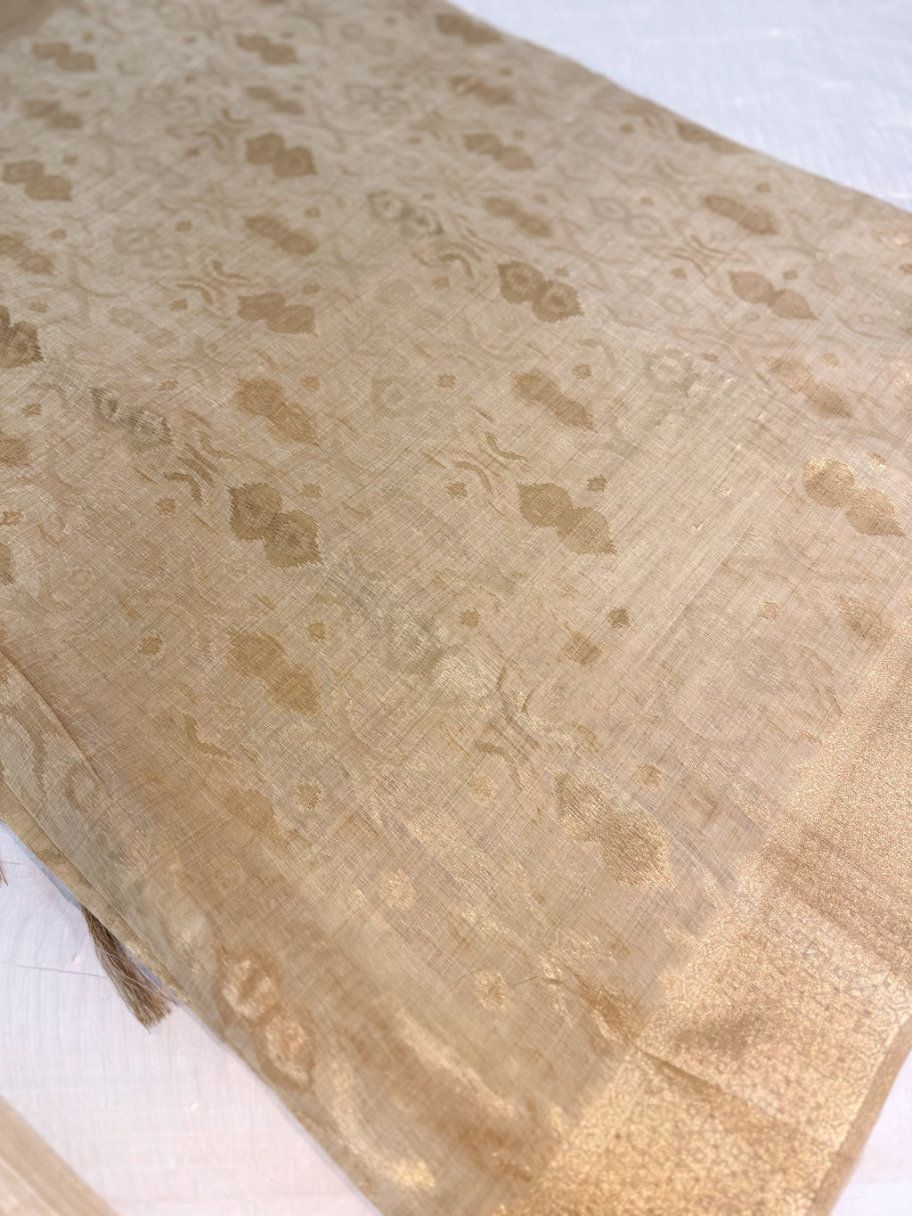 Golden Cotton Banarsi Saree with zari border | Gold