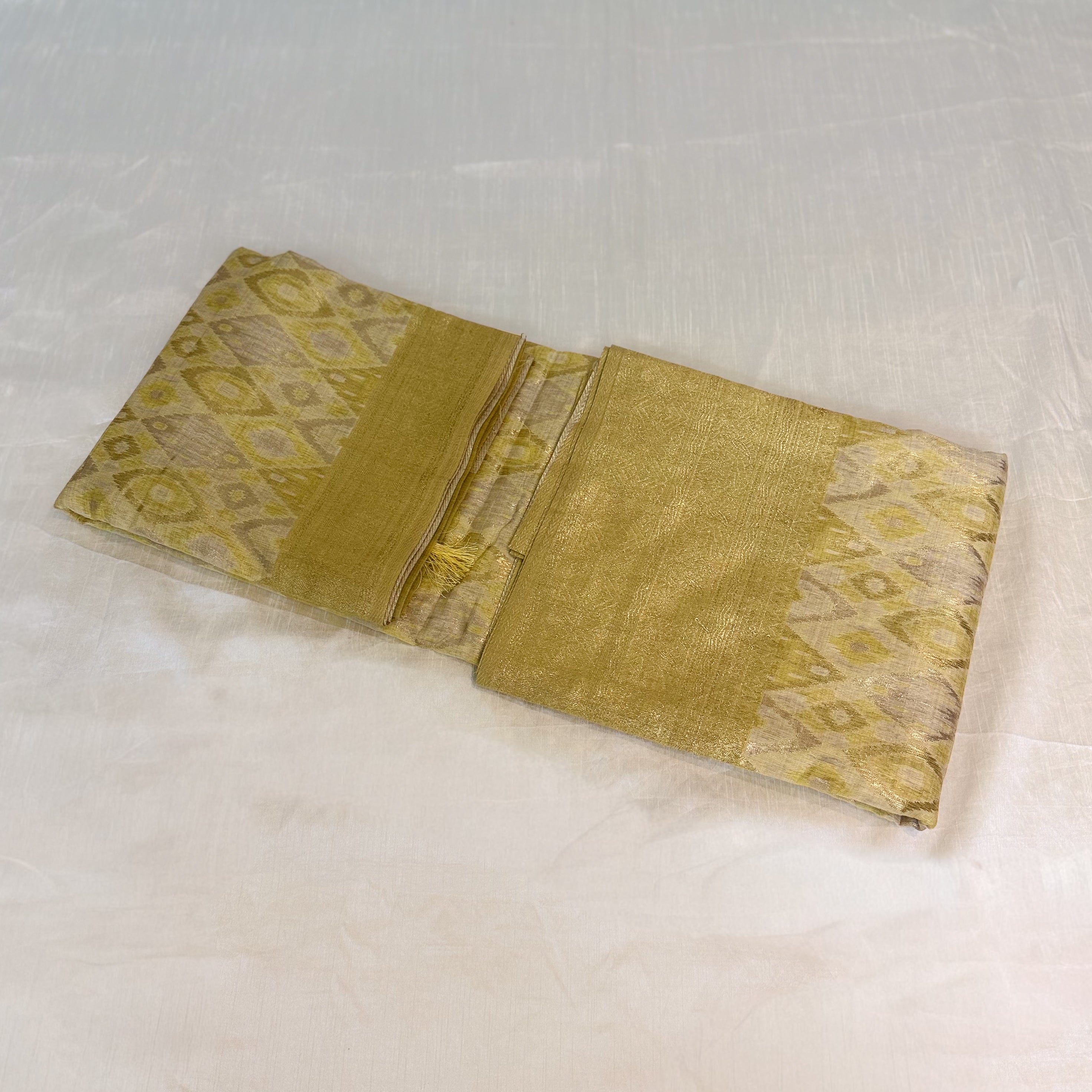 Yellow Cotton Banarsi Saree with zari border | Yellow & Gold