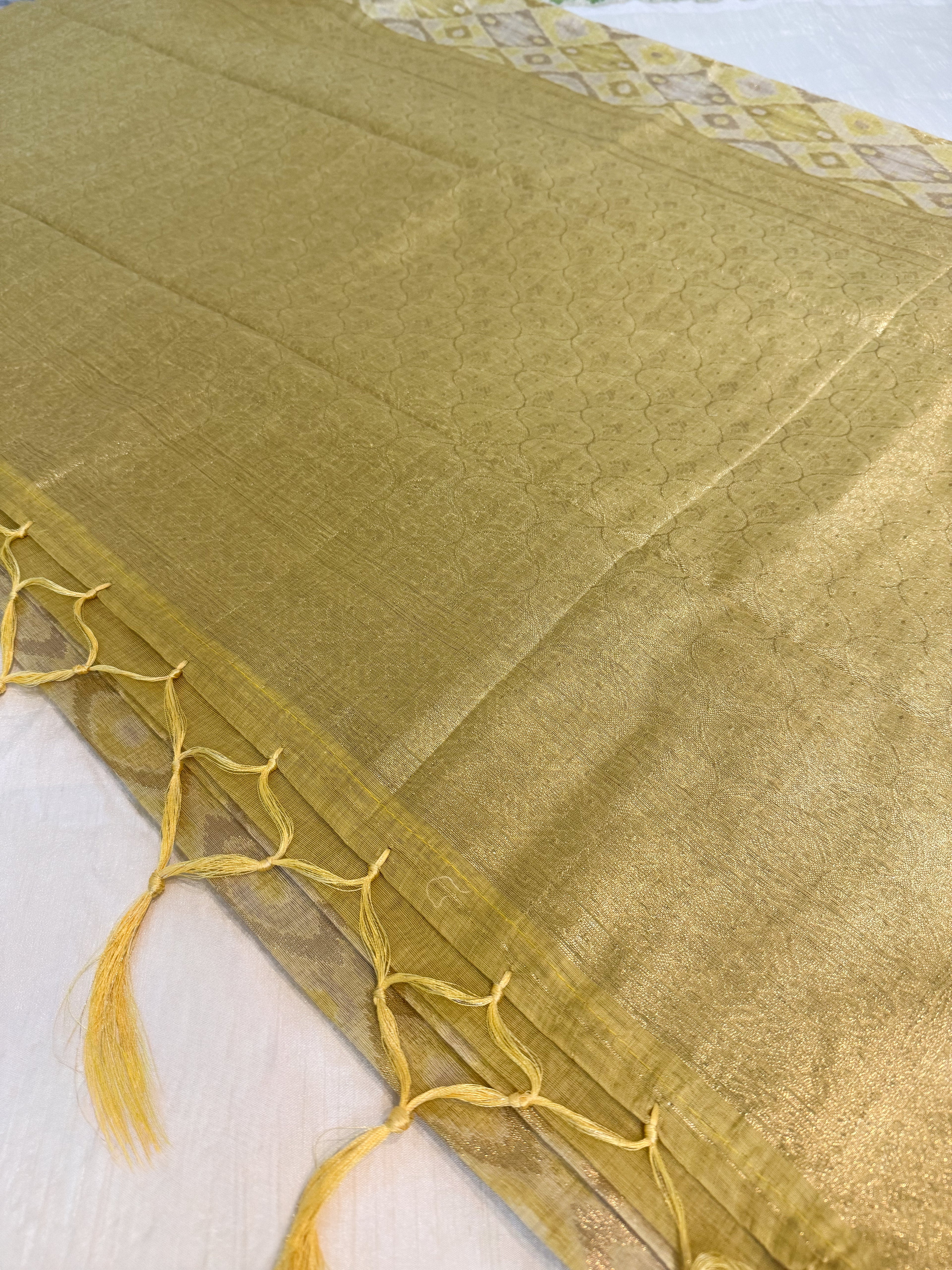 Yellow Cotton Banarsi Saree with zari border | Yellow & Gold