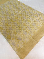 Yellow Cotton Banarsi Saree with zari border | Yellow & Gold