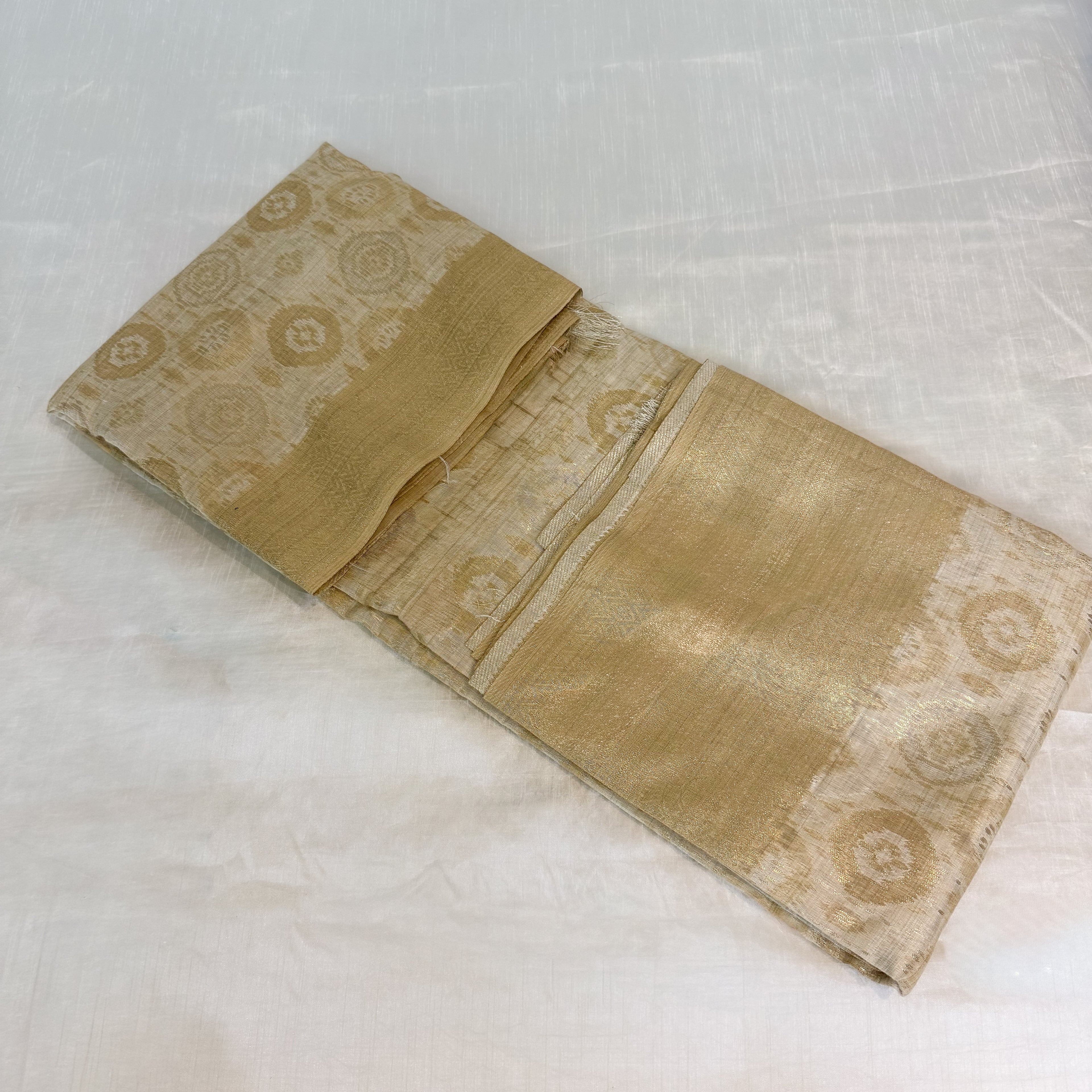 Beige Cotton Banarsi Saree with zari border | Beige