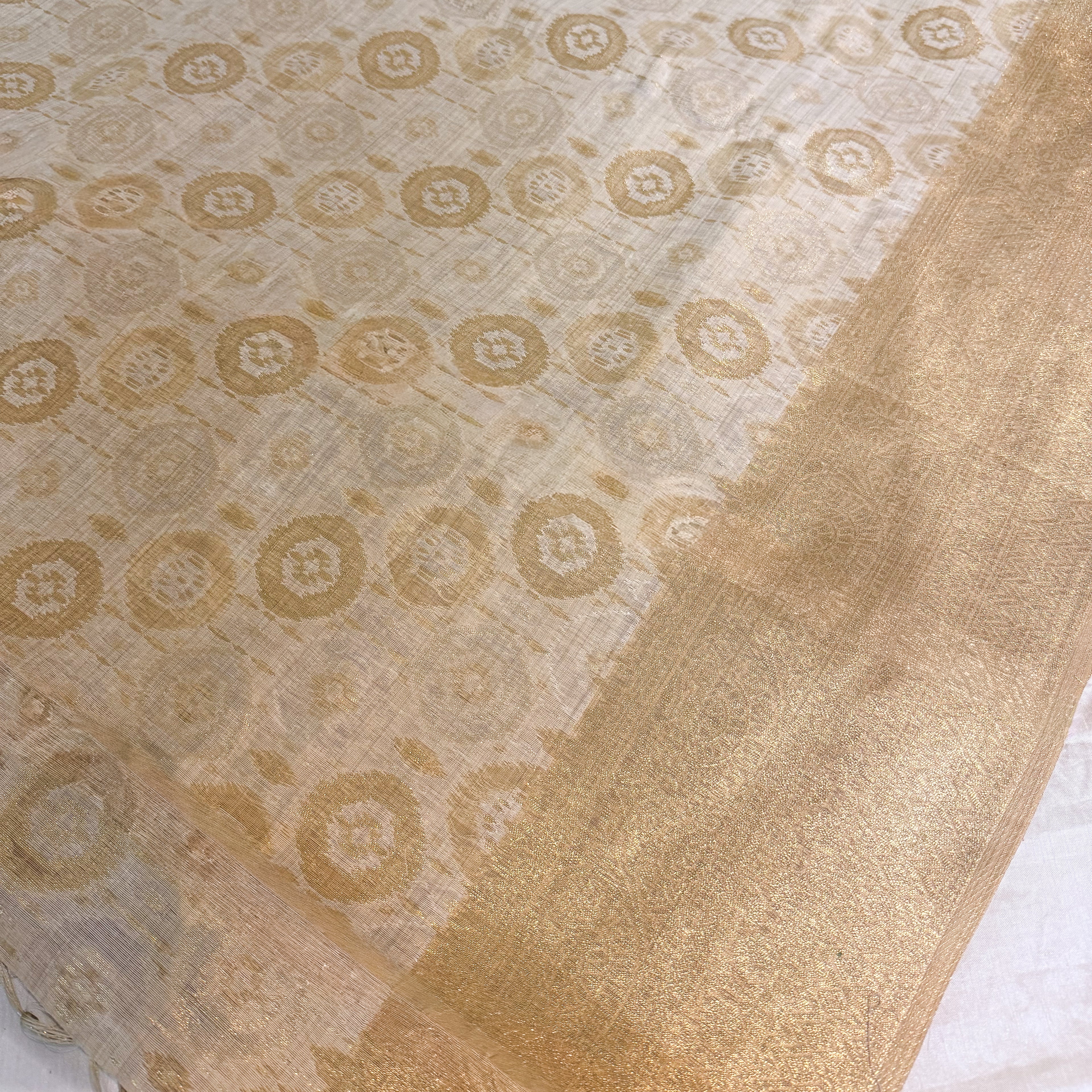 Beige Cotton Banarsi Saree with zari border | Beige