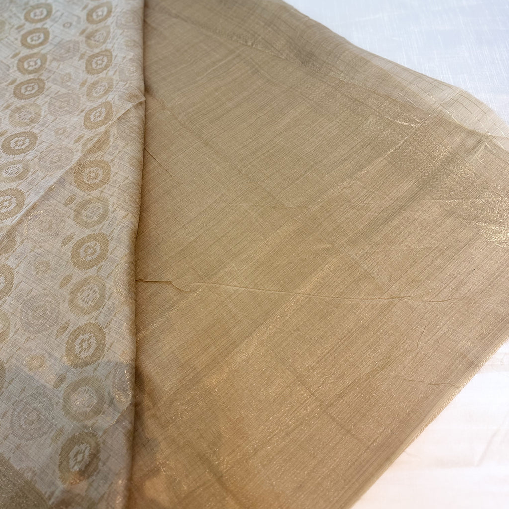 Beige Cotton Banarsi Saree with zari border | Beige