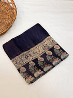 Pure Dupion Silk Banarsi Saree | Aubergine