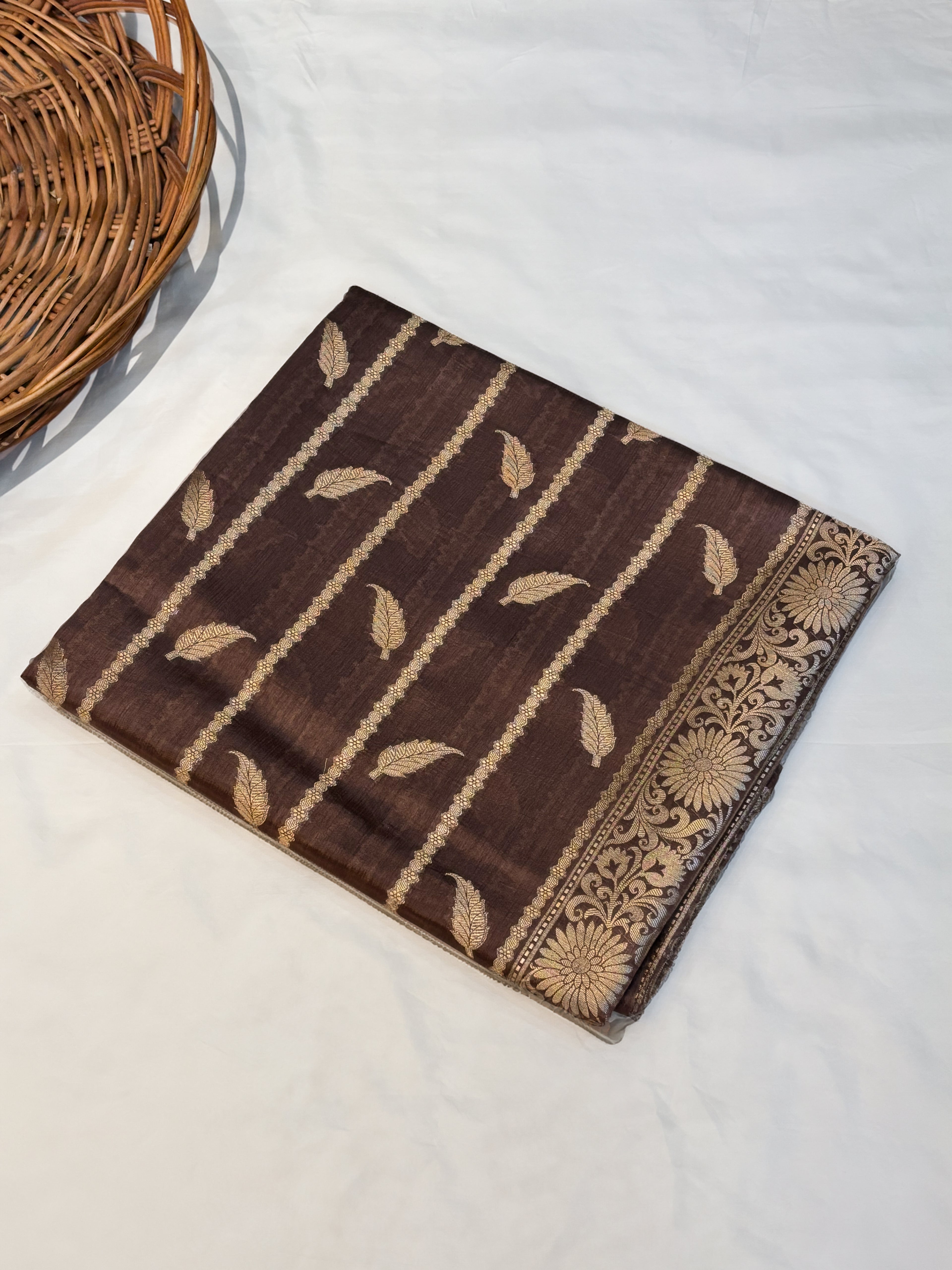 Pure Raw Mango Silk Handloom Banarsi Saree | Light coffee