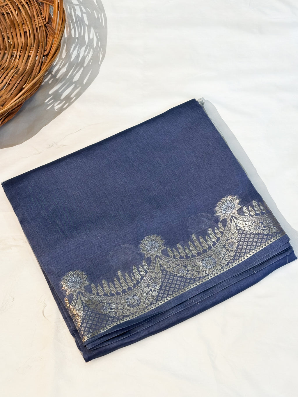 Pure Raw Mango Silk Handloom Banarsi Saree | Deep Indigo
