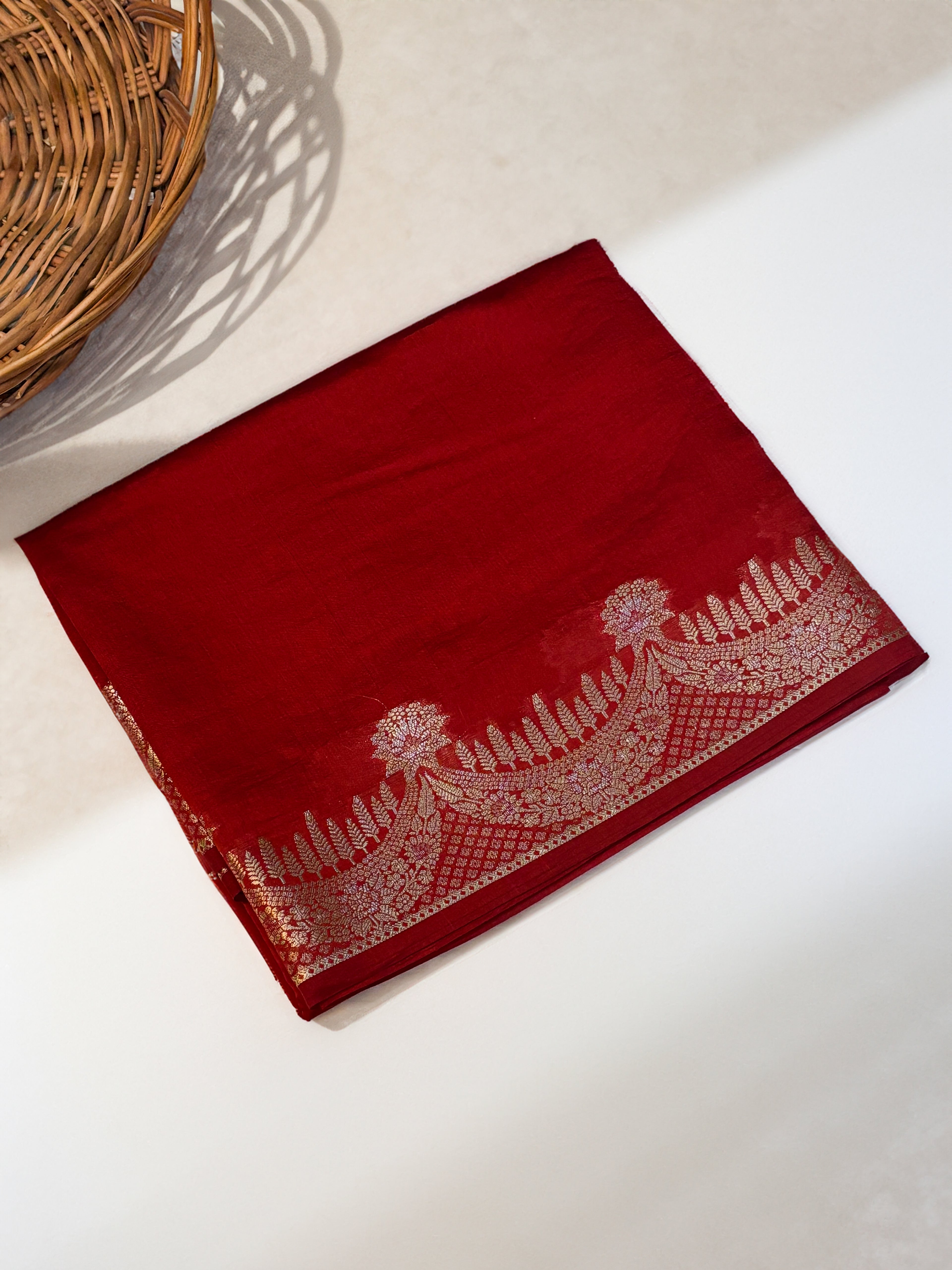 Pure Raw Mango Silk Handloom Banarsi Saree | Crimson Red