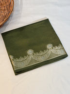 Pure Raw Mango Silk Handloom Banarsi Saree | Deep Forest Green