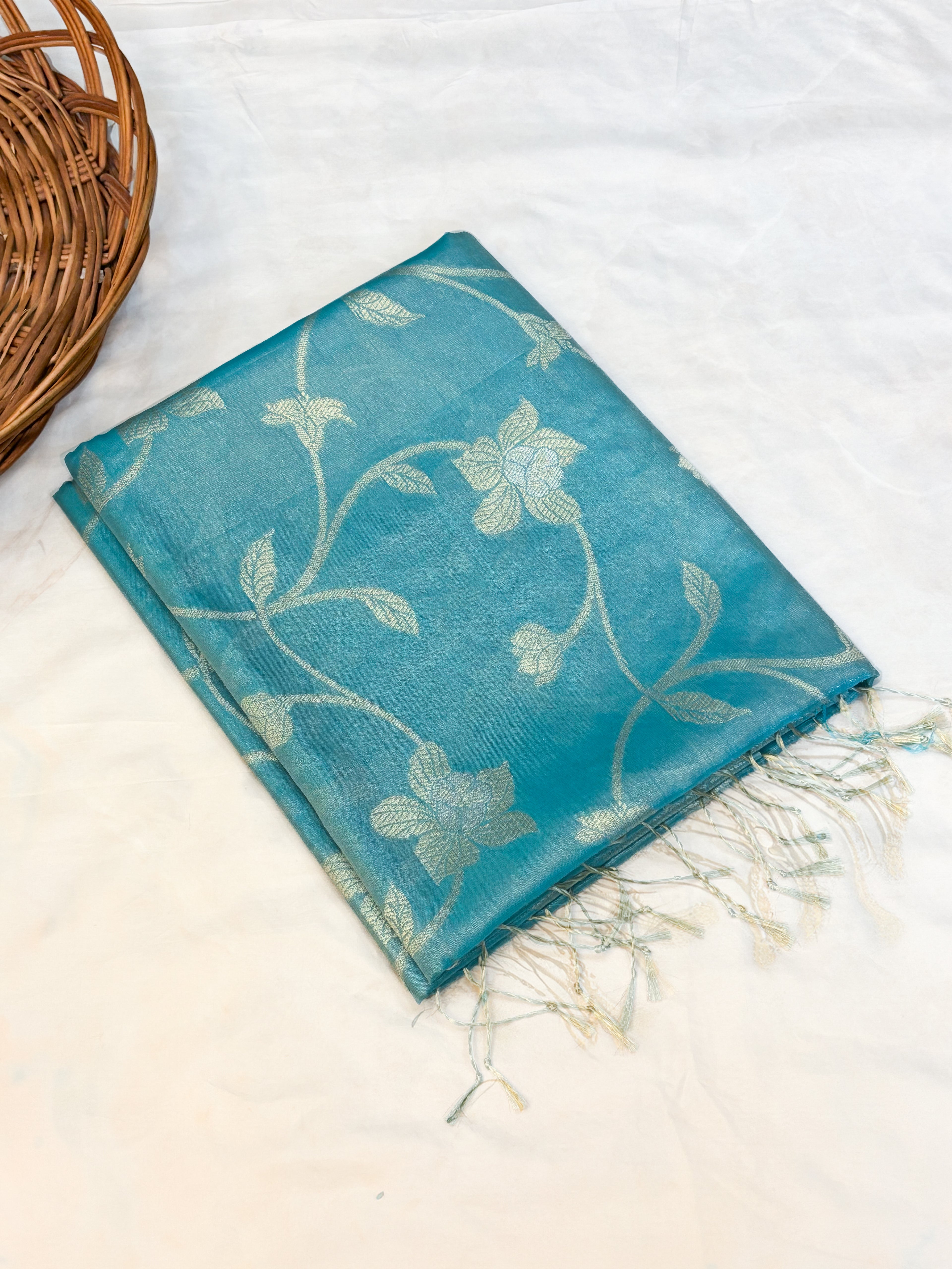 MulMul Tissue Banarsi Saree | Firozi