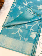 MulMul Tissue Banarsi Saree | Firozi